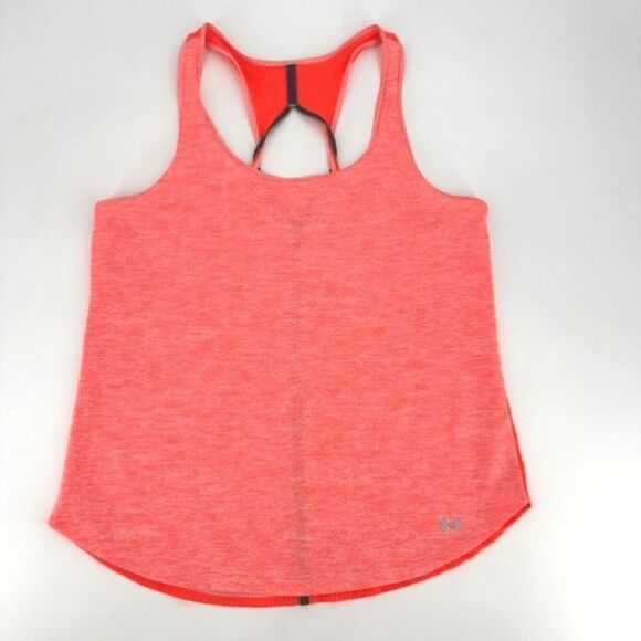 Under Armour Heat Gear Loose Hot Pink Orange Racerback Tank‎ Top SMALL  Workout - Picture 7 of 8